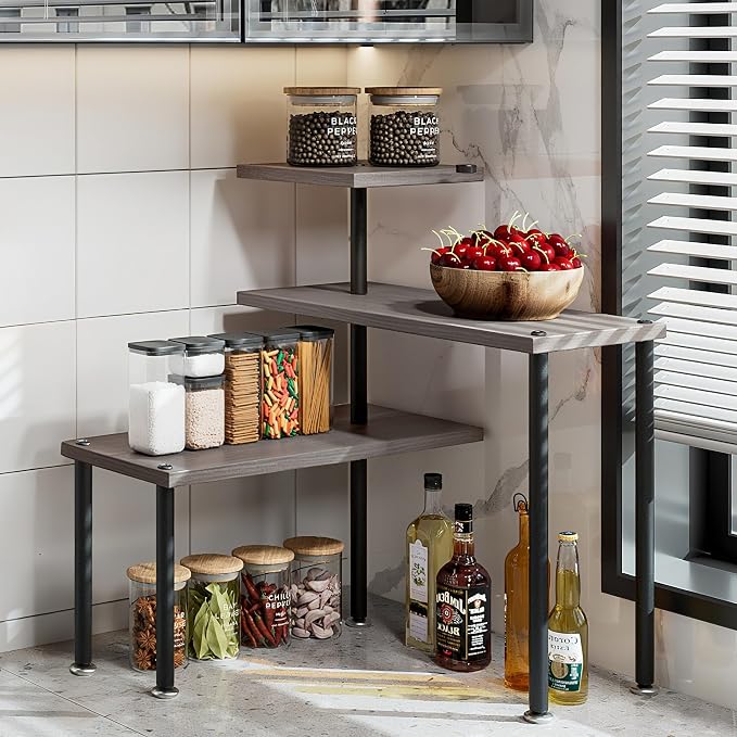3-Tier Adjustable Countertop Organizer Corner Shelf | Countertop Organizer and Storage Rack for Kitchen, Bathroom, Over Sink, Coffee Bar, Spice Rack, Dresser Table