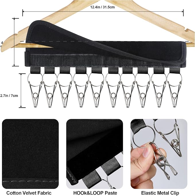 Hat Organizer Holder for Hanger & Room Closet, 4Pack Hat Storage Clips | for Hang Baseball Hats Rack, Ball Caps, Winter Beanie & Accessories, Not Including Hangers & Hats (4PC Black)