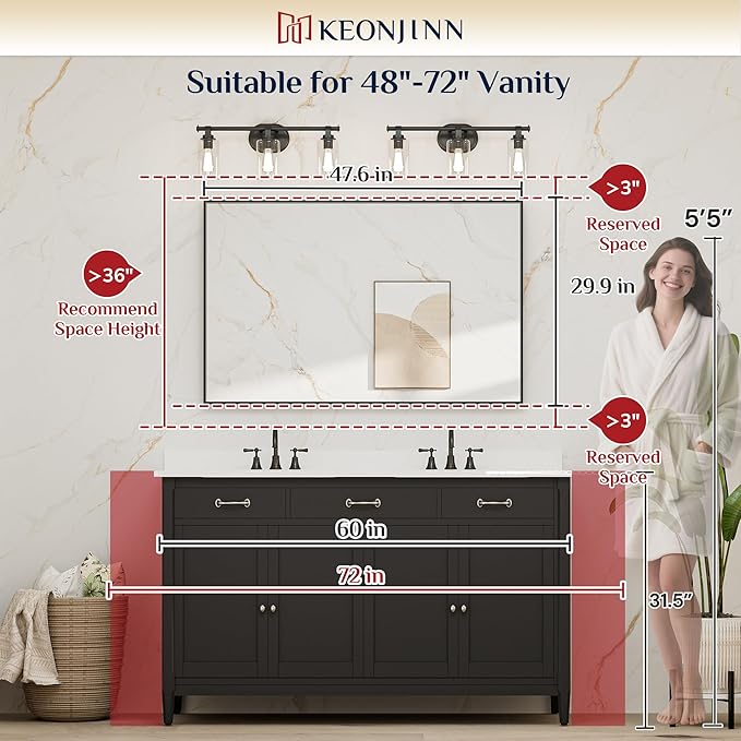 Keonjinn Gold Bathroom Mirror 48 x 30 Inch, Gold Trimmed Bathroom Wall Mirror, Large Brushed Metal Frame Mirrors for Over Sink, Modern Farmhouse Vanity Rectangle Mirrors(Horizontal/Vertical)