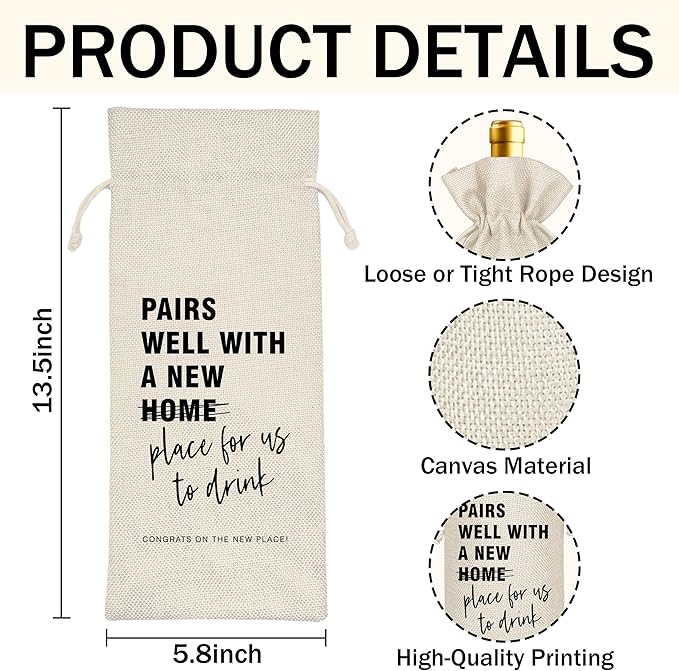New Apartment Housewarming Gifts Pairs Well with a New Apartment Wine Gifts Bag First New Home Gift Housewarming Party Decorations House Warming Gift for Women Men Couple Reusable Wine Wrap Bag (A31)