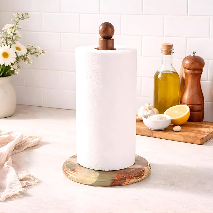 Paper Towel Holder, Marble Base Paper Towel Holder countertop, Kitchen Towel Holder, Bathroom Paper Towel Holder (Onyx)