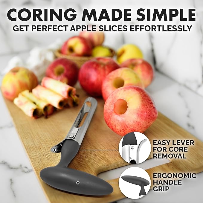 Zulay Kitchen Ultra Sharp Apple Corer Tool - Stainless Steel, Sharp & Serrated Blade Cores in Seconds - Easy to Use & Clean, Durable Apple Core Remover for Apples & Small Fruits - Gray