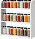 ROMGUAR CRAFT 3 Tier Bamboo Spice Rack, Countertop or Wall Mounting Wood Spice Jars Organizer Shelf for Kitche, Pantry (White)