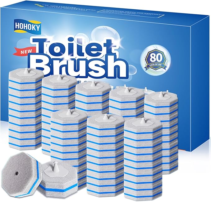 Hohoky 80Pcs Toilet Brush Refills for Disposable Toilet Bowl Brush Scrubber Cleaner Refill Pads,Toilet Brush Replacement Compatible Heads with Most Toilet Brushes Scrubber