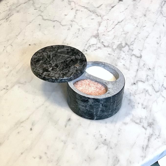 Fox Run Black Marble Double Salt Cellar Black 4” x 4” x 2.5”