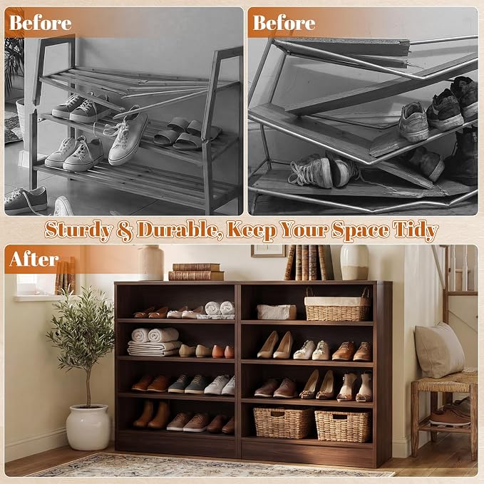 Homieasy Shoe Cabinet, 5-Tier Modern Wood Shoe Storage, Dark Walnut | Organizer with 3 Adjustable Shelves for Entryway, Multi-Purpose Display Shelf & Storage Cabinet for Living Room, Bedroom