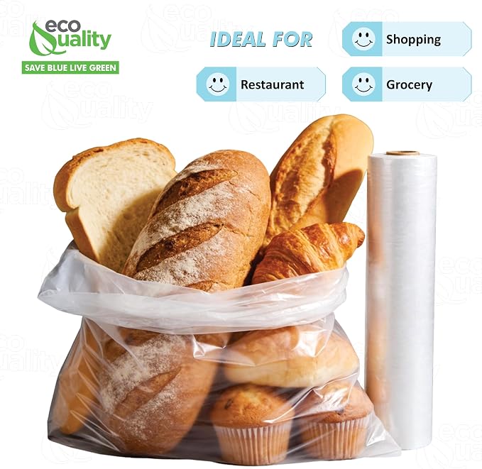 EcoQuality 18" x 24" Plastic Produce Bags on a Roll - 250 Clear Food Storage Bags for Vegetables, Fruits, Bread, Pet Waste, Grocery, Supermarket (16)