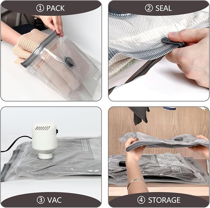 Travel Vacuum Bags for Clothes with Wireless Pump, 15 Pack Vacuum Seal Bags in 3 Combo Sizes, Space Saver Bags for Blankets and Luggage, Compression Packing Bags for Closet
