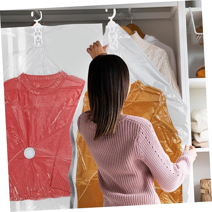 Outanaya 4pcs Vacuum Storage Bags for Clothes Hanging Design Compression Bags for Coats and Seasonal Saving and Protective for Closet Organization