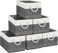 Fab totes Storage Bins 6-Pack, Foldable Storage Baskets for Organizing Toys, Books, Shelves, Closet, Large Storage Box with Rope Handles, Sturdy Organizer Bins, White & Black