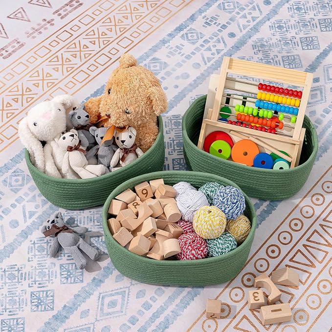 CubesLand Woven Rope Storage Basket Bins for Organizing | Cube Shelves Closet Basket, Long-lasting &Skin-friendly Toy Storage Baskets, Stylish Room Decor Basket, Green