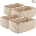 OIASKET 4 Pack Small Storage Shelf Baskets for Organizing, Mini Woven Rope Storage Bins for Towels, Cute Decorative Closet Organizer，Baby Nursery, Gift Empty Baskets -14.17''Lx11.02''Wx6.3''H-White