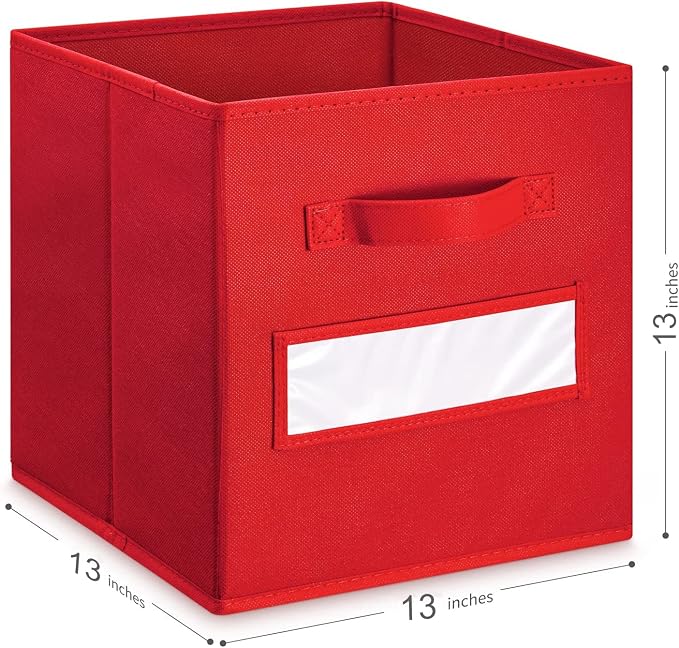 13x13x13 storage cube bins(Set of 8) Fabric storage cubes with 8 Labels Window Cards & a Pen, storage cubes 13x13, Collapsible 13 inch cube storage bins, Cubby Organizer Boxes, Red