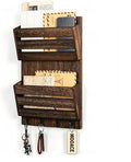 MOOACE Mail Organizer Wall Mount, Wood Mail and Key Holder with Hooks | 2-Slot Mail Sorter Organizer, Office File Organizer Letter Folder for Home Farmhouse Entryway Wall Decor