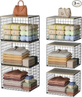 Extra-Long Closet Organizers and Storage with Top Board, 3 Pack Stackable Closet Shelf Organizer, Double Storage Design Clothes Storage Cube/Bin Organizer for Wardrobe,Space-Saving, Black,Sturdy,Metal
