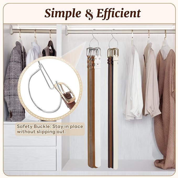 MEILIDY Metal Belt Hanger with Safety Buckle for Closet, Silver, 2 Pcs | Compact Belt Rack, Easy to Hang, Fits for Belts, Ties, Jeans, Scarves, Hats, Purses, Jewelries, Cords, Carabiners