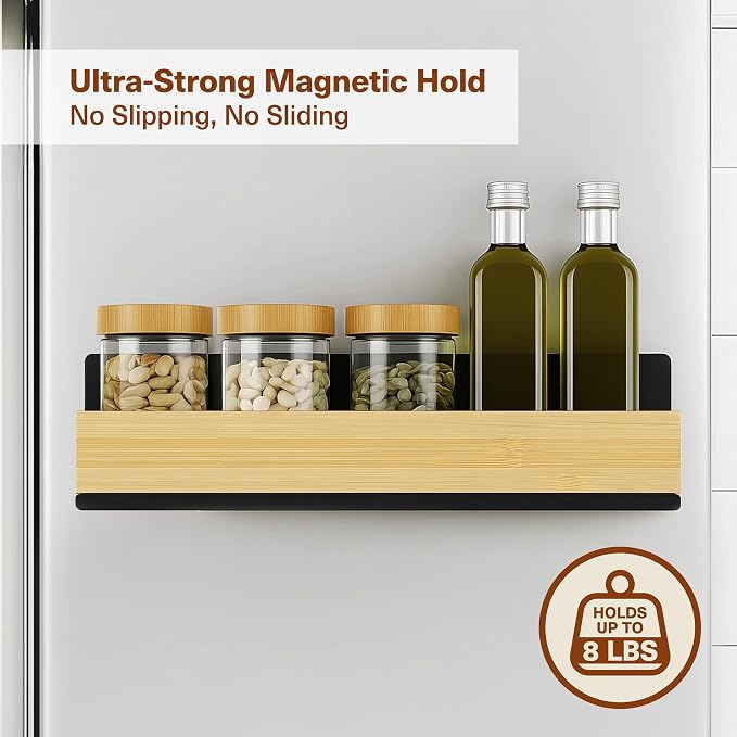 2 Pack Magnetic Spice Rack for Refrigerator – Strong Magnetic Shelf for Fridge, Large Spice Organizers, Paper Towel Holder & 8 Hooks – Kitchen Storage by Home Haven.