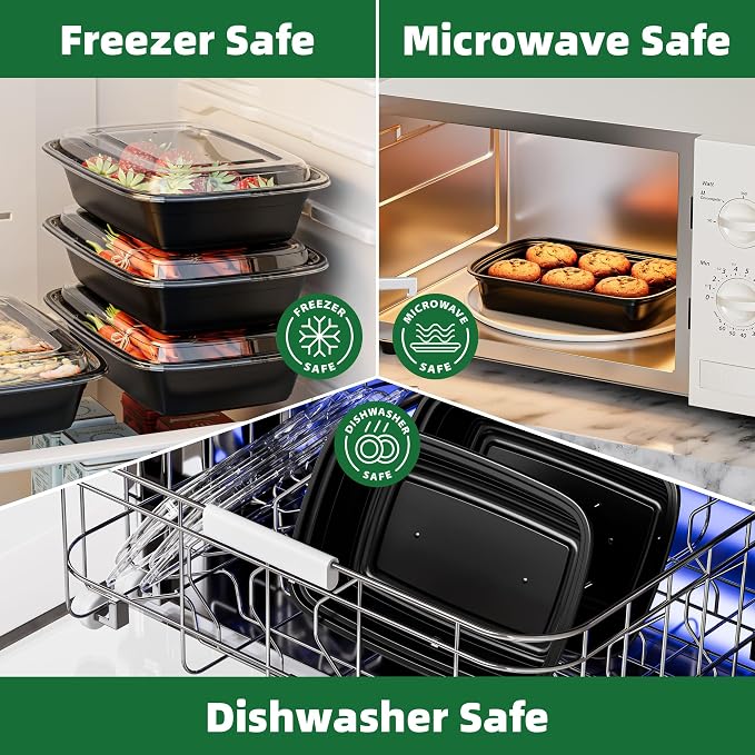 Meal Prep Containers, 50 Pack 12oz Disposable Take Out Food Storage Containers with Leakproof Lids, Reusable Plastic To Go Lunch Boxes, BPA Free, Microwave/Dishwasher/Freezer Safe