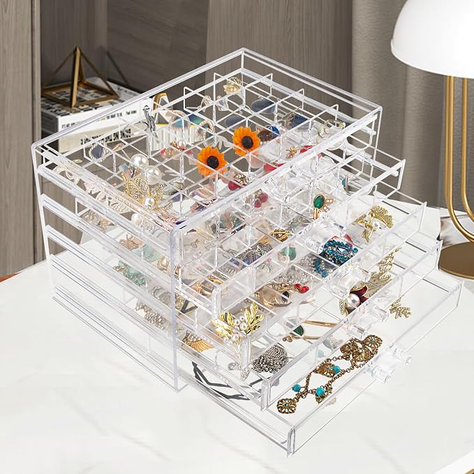 Ptaedex Jewelry Organizers and Storage, Acrylic Jewelry Box with 5 Drawers | Clear Jewelry Storage Box, Large Capacity Jewelry Holder for Rings, Earrings, Necklaces, Beads, Brooches, Hair Accessories
