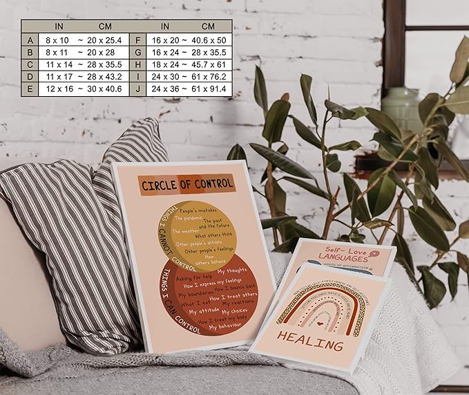 LOLUIS Mental Health Poster, Boho Therapy Tools Educational Supplies Art Print Classroom School Office Decor (Things I Can Control, Custom Frame Type)