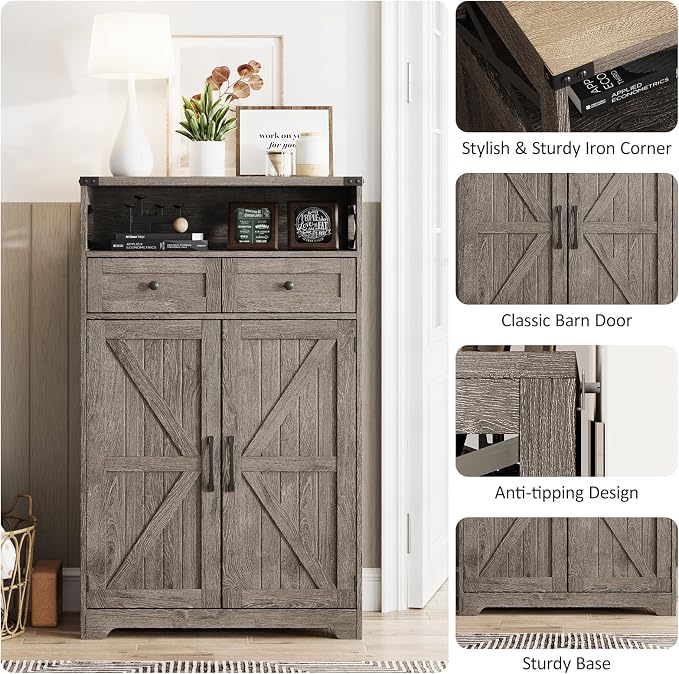 Maupvit Shoe Cabinet with Doors, 6-Tier Farmhouse Shoe Storage Cabinet with 2 Drawers & Adjustable Shelves, Shoe Cabinet Storage for Entryway, Wood Shoe Rack Organizer for Living Room Foyer Hallway