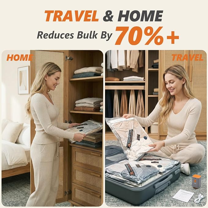 Rechargeable Wireless Pump Travel Vacuum Bags Set,Vacuum Storage Bags Portable Space Saver Bags for Travel, Home, Vacuum Compression Packing Seal for Clothes Seasonal Storage 12 Combo Set