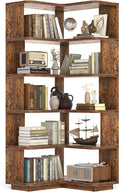 Besiost Corner Book Shelf, 6-Shelf Corner Bookshelf for Small Corner Spaces, L-Shape Bookcase Corner Display Shelf for Home Office, Living Room, Bedroom, Kitchen Pantry, Rustic Brown