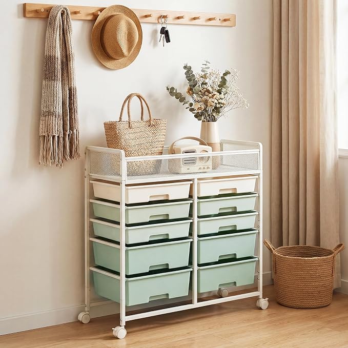 Rolling Craft Cart with Wheels and 10 Drawers, Art Cart Organizer and Storage, Rolling Storage Cart for Organizing Crafts, Yarn, Toys, School Supplies, etc