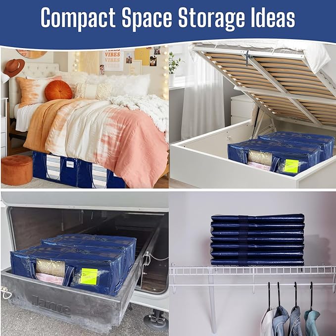 VENO 8 Pack Heavy Duty Moving Bags, Clothes and Comforter Storage Bags with Clear Window, College Dorm Essentials Packing Supplies, Foldable Boxes Alternative (Blue, 8 Pack)