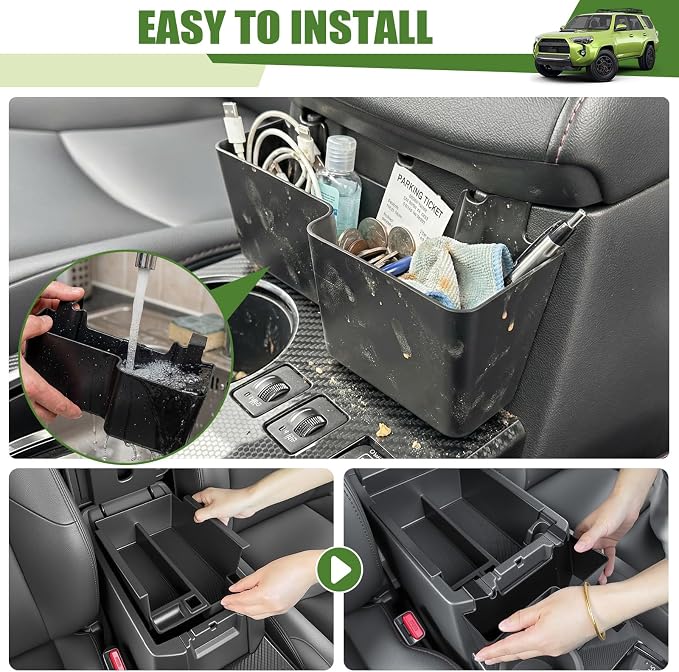 Center Console Organizer for 2010-2024 Toyota 4Runner Upgraded Hanging Armrest Box Extra Storage Space Tray for 4 Runner Interior Accessories(Fit 10-24/Hanging+Armrest Organizer)