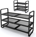 SNTD Shoe Rack - Expandable Shoe Organizer for Closet, Adjustable Metal Shoe Shelf Storage, Stackable Long Shoe Stand Holder for Garage, Entryway, Door Entrance (Black, 3-Tier)
