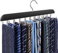 Tie Rack Hanger for Closet, 2 in 1 Belt Tie Hangers with 20 Folding Hooks, 360 Degree Rotating Wooden Tie Holder Organizer for Men Ties Belts Scarves Tank Tops Accessories, Black (1 Pack)