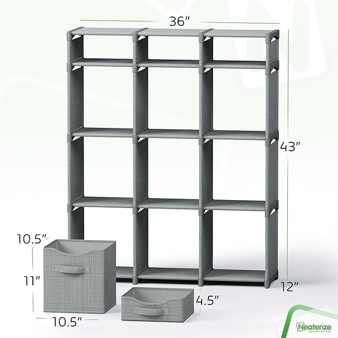Cube Storage Organizer with 12 Storage Bins Included – Storage Cubes for Home Organization, Toy Storage, Office Storage, Living Room Storage, and General Storage Solution (Grey)