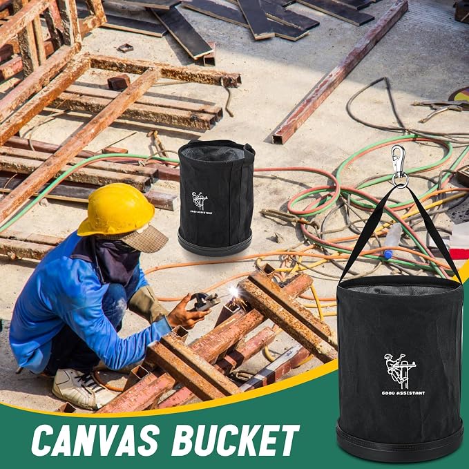 15" x 12" Canvas Tool Bucket Bag, Heavy Duty 150 Lbs Load Capacity, Truck Tool Organizer with Plastic Bottom Metal Hook for Linemen Electricians & Construction Workers