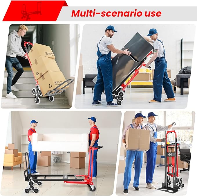 4-in-1 Hand Trucks Dolly 1000 LBS Stair Climbing Cart, Heavy Duty Industrial Convertible Utility Cart Converts from Hand Trucks Dolly to Platform Cart Folding Stair Climbing Cart (Red)