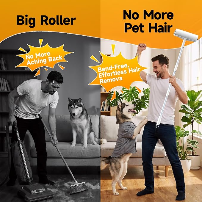 Extra Large Lint Roller for Pet Hair, 9.44-Inch Wide, 400 Sheets | Extendable Handle, 3 Refills & Dust Cover for Floors, Carpet & Couch