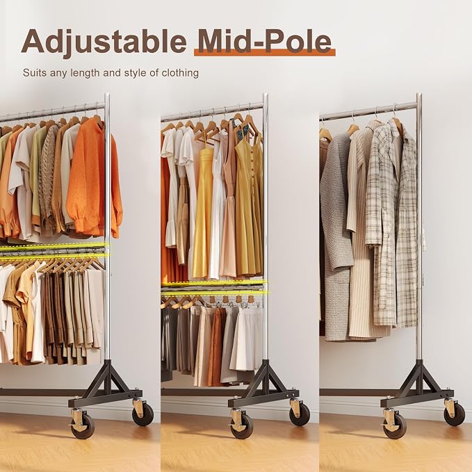 HOKEEPER Z Rack, Clothes Rack Hold 550LB 86" H Adjustable Height Double Rod | Heavy Duty Clothing Rack, Large Storage Space, with Wheels, Easy to Move & Assemble, 5 Years SWEET SERVICE, 23"D*63"W*86"H