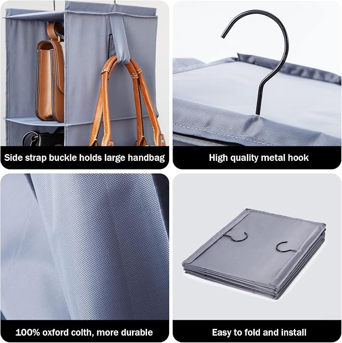 Hanging Closet Organizer Storage Shelf Rack Bag Sweater Hat Shoe | Hang Closet Organization Storing Shelves Rack Display, for Purse Handbag Clothes Hats Shoes, Space Saver Oxford Cloth 2 Pack