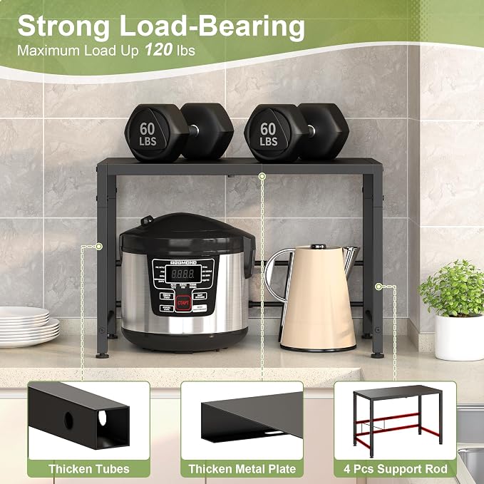 Expandable-Metal-Storage-Shelves-For-Pantry Kitchen Garage, 120lbs Heavy Duty Shelving Units For Small Appliance For Countertop Cabinets, Adjustable Shelf Organizer Riser Rack For Closet Warehouse