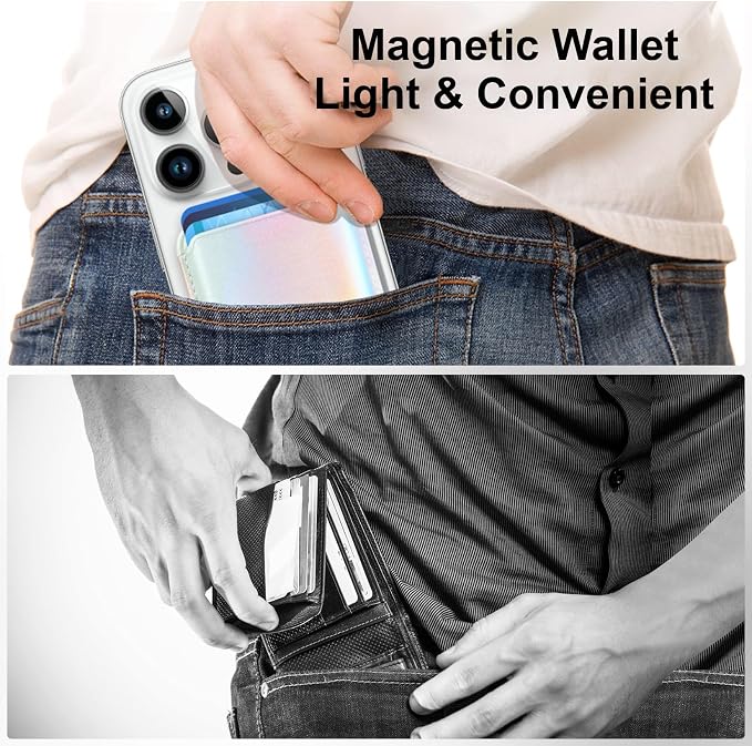 KRTALS Magnetic Wallet Cell Phone Card Holder for Phone Case with Mag-Safe, Stronger Magnetic RFID Leather Phone Wallet Stick on Series of iPhone 17/16/15/14/13/12 and Pro/Promax, Rainbow Color