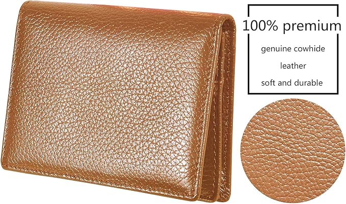 Genuine Leather Business Card Holder Name Card Case Credit Card Wallet with ID Window RFID Blocking (Brown)