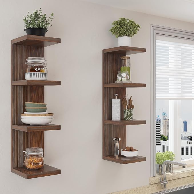 LitaEther 4 Tiered Wood Wall Shelf Units,Lack Floating Shelves,Rustic Bookshelf for Home, Bedroom, Living Room