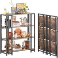 UDD 4 Tier Wide Folding Bookshelf No Tools Assembly, 34.5" H x 30.9" W, Foldable Book Shelf Vintage Collapsible Bookcase, Industrial Storage Shelves for Bedroom Office Living Room, Rustic Brown Black