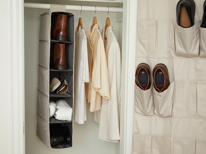 Covermates Keepsakes Hanging Shoe Organizer for Closet – Vertical Storage Shelves for Sneakers, Sandals, and Sweaters – Heavy-Duty Wardrobe Organization, Beige Heather