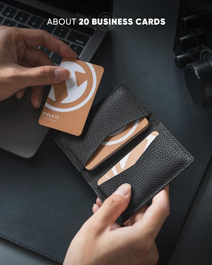 VULKIT Leather Business Card Holder 2 Sided Slim Business Name Card Organizer for Men or Women (Litchi Black)