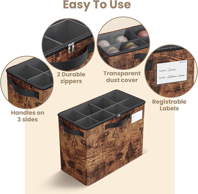 Varhomax Shoe Organizer Box for Closet, Small Fabric Storage Basket | Foldable Shoe Bin with Adjustable Dividers & Clear Cover, Saving Space Sneakers & Sandals Containersfor Entryway, Cubby