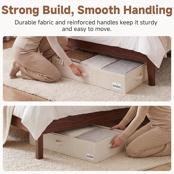StorageWorks Large Under Bed Storage Containers with Handles and Label Holder, 2 Pack Ultra-thick Fabric Underbed Bins, White and Black Stripes