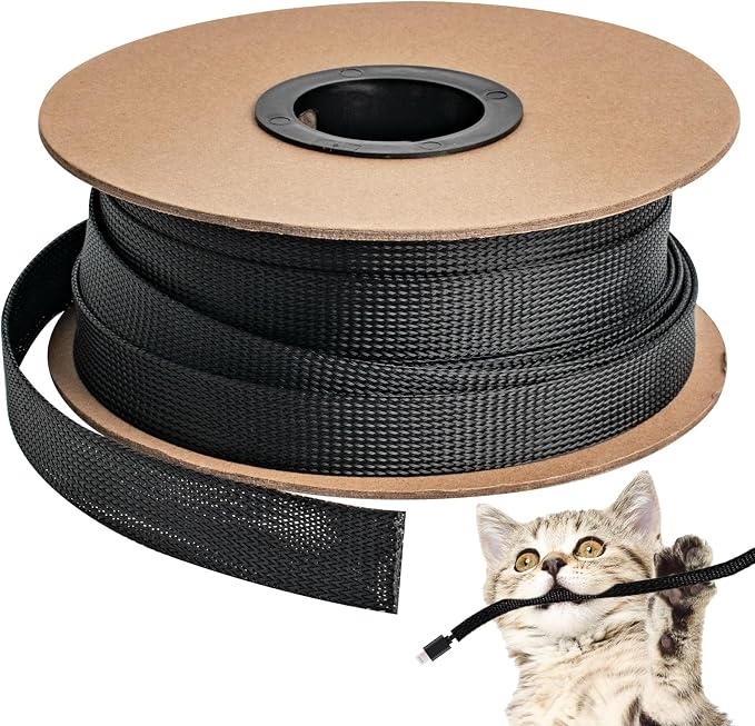 100ft 1 Inches Braided Wire Loom Automotive PET Cable Loom | Expandable Braided Cable Sleeving Mesh Wire Loom for TV, Computer, Home Theater, Black