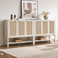SICOTAS Rattan Shoe Cabinet with Storage, White Large Shoe Organizer | 30 Pairs Boho Shoe Rack Cabinet with 3 Doors & Adjustable Shelves for Entryway, Hallway, Living Room, Closet (2 Pieces)