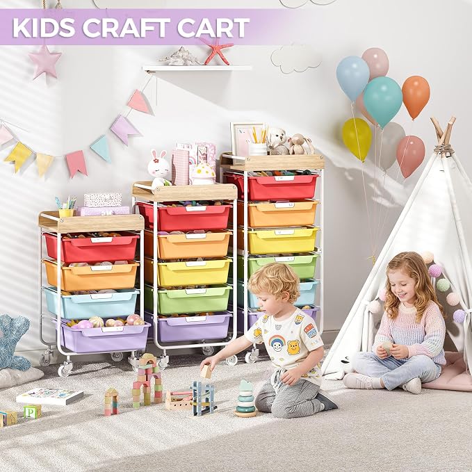 SYKIARIOL Rolling Cart with 6 Drawers, Utility Storage Cart with Labeling Jelly Bean Color Drawer for Classroom, Kids Room, Dorm, School, Storage Study Arts Craft Sewing Supplies Organizers